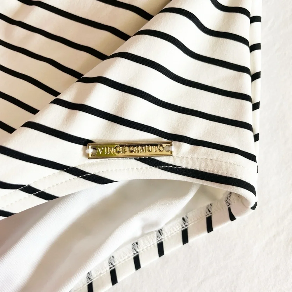 Vince Camino black and white‎ striped off-shoulder one piece swimsuit